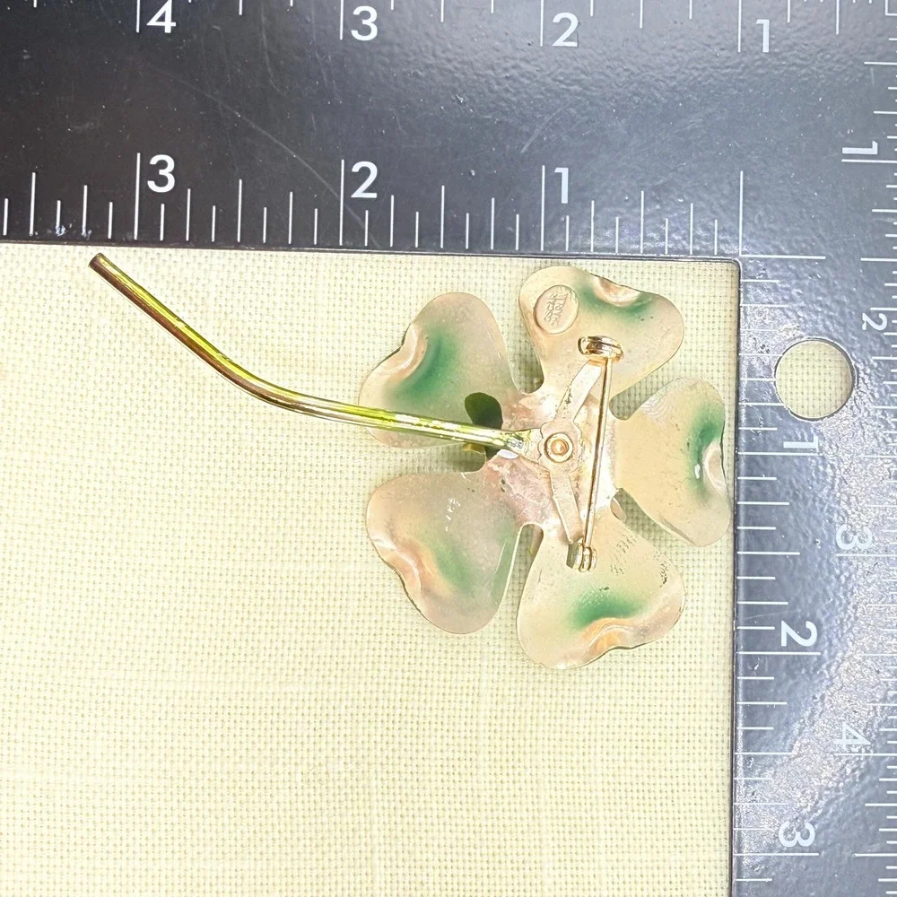 Vintage Retro 60s Oscar Charlin Green Enamel Flower Brooch